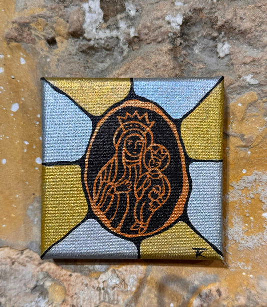 Black & Gold Stained Glass "Madonna & The Child"