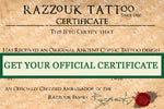 Certificate for your Razzouk Tattoo by Ambassadors