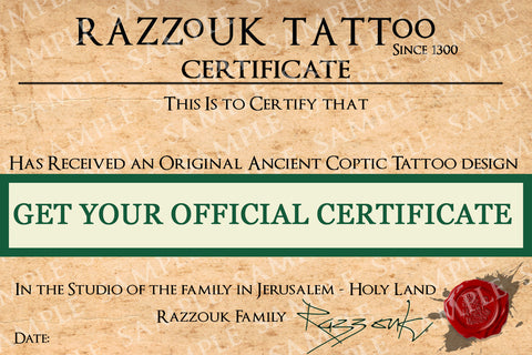Certificate for your Razzouk Tattoo in Jerusalem